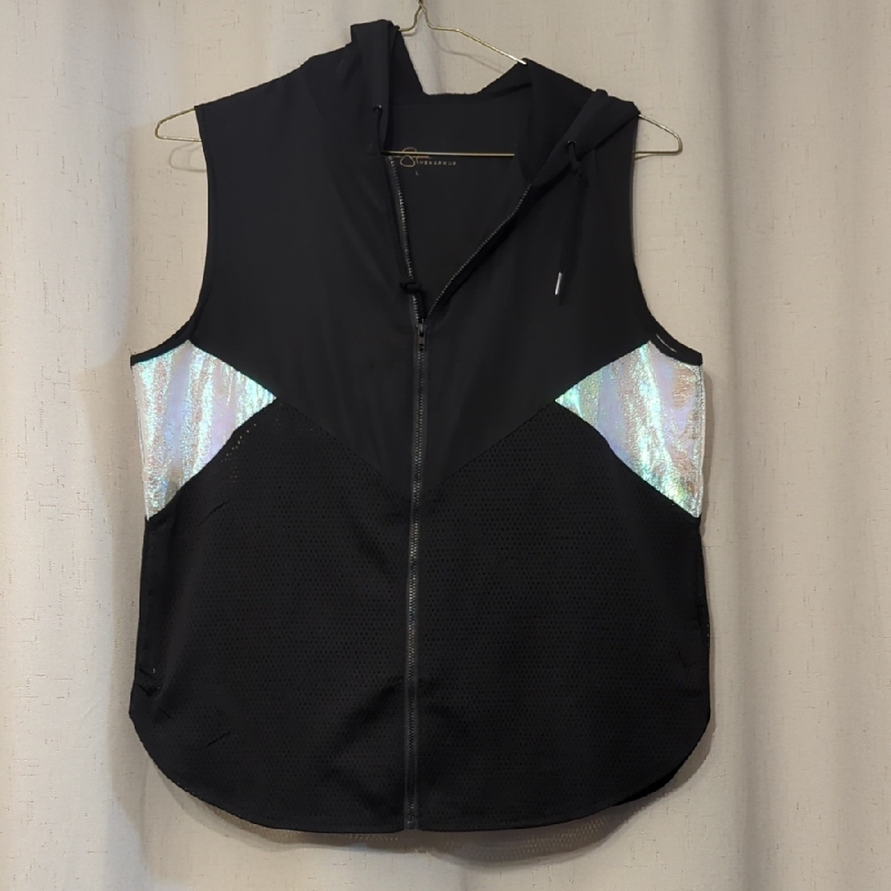 Jessica Simpson Black Hoodie Vest with Gold Logo